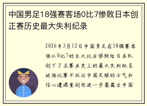 中国男足18强赛客场0比7惨败日本创正赛历史最大失利纪录